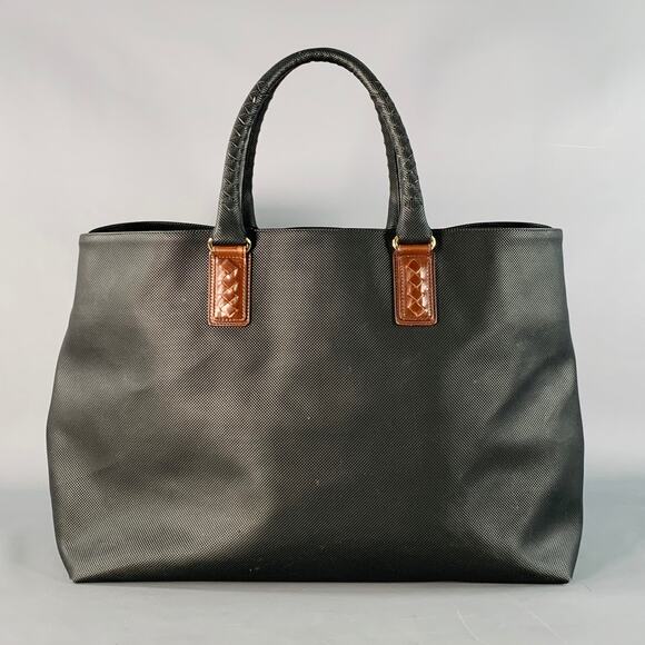 BOTTEGA VENETA Black Textured Coated Canvas Oversized Tote Handbag - Picture 1 of 13